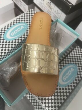 Soda Gold Croc-Embossed Slide Mule